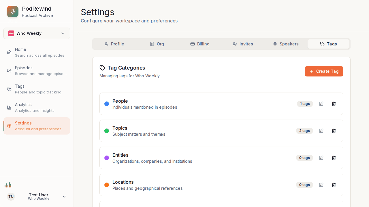 Tag management in settings