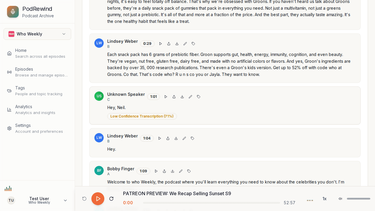 Transcript segment highlighting